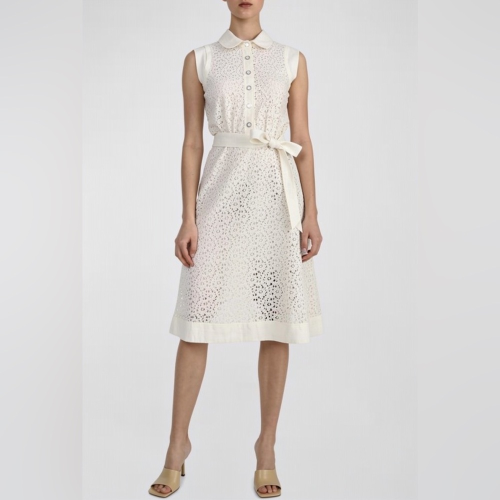 D&G Sleeveless Eyelet Shirt Dress with Waist Tie